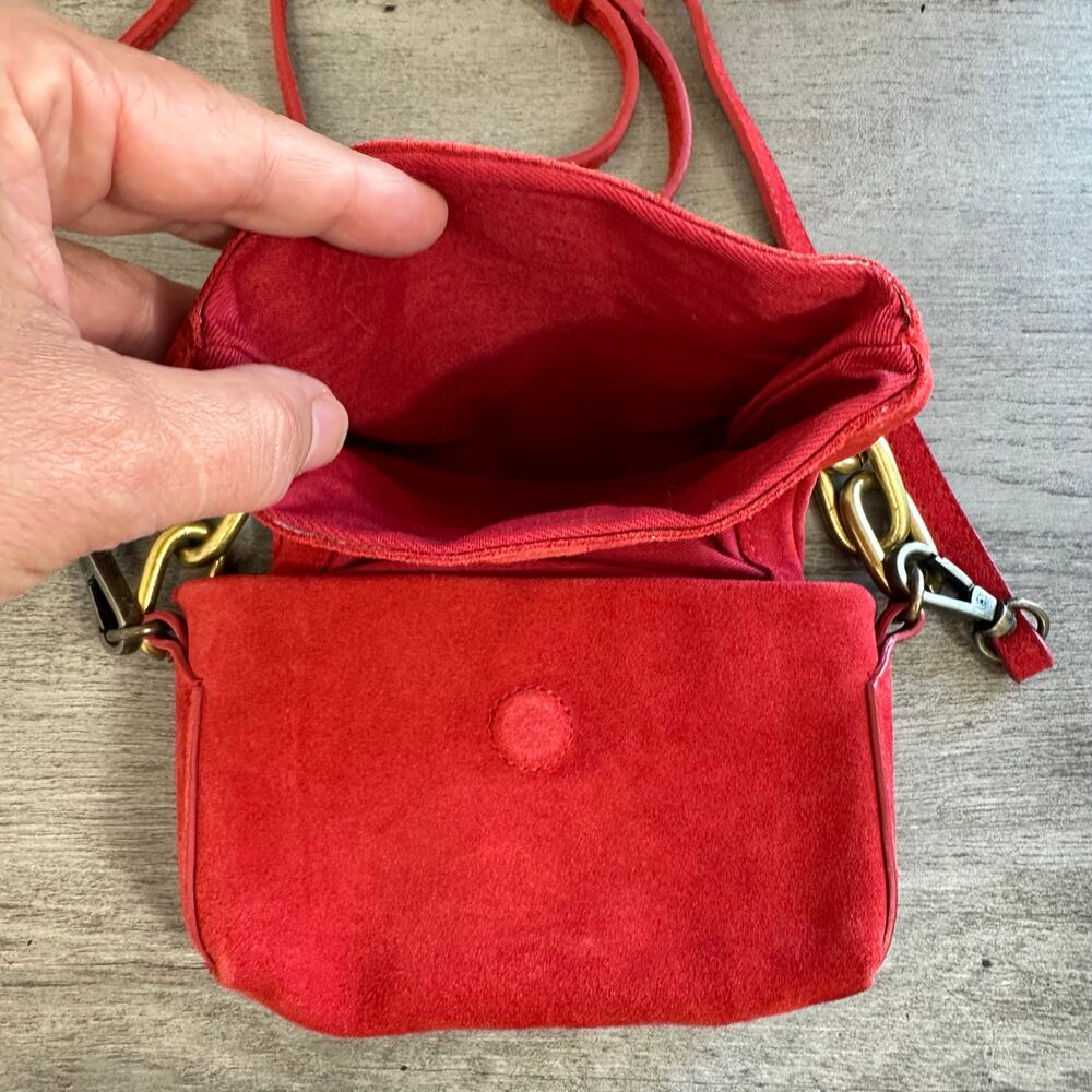 Free People Charlie Chain Crossbody Purse Red Suede Mini - Picture 5 of 9